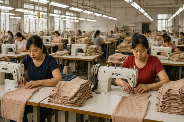 Inside the Fangbei bandage dress factory showing production lines