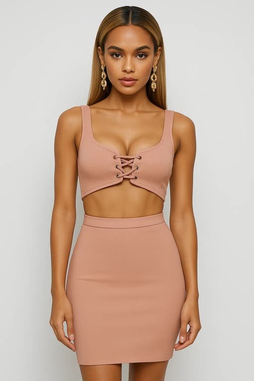 Beige bandage skirt sets