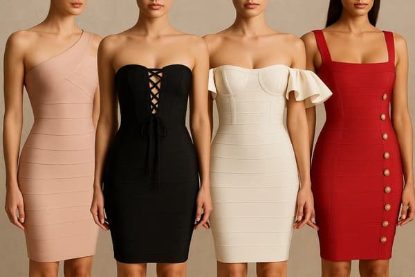 Examples of custom design details on bandage dresses