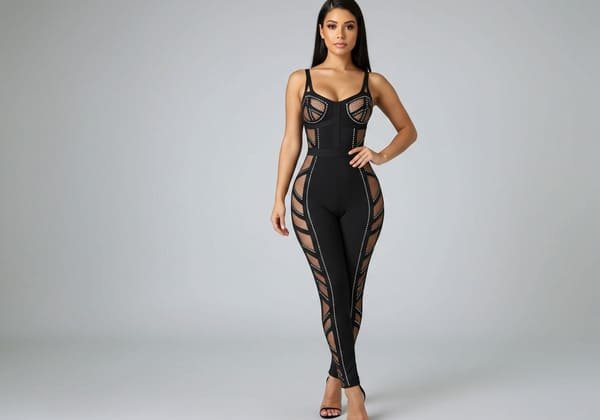 elegant hot drilling black bandage jumpsuit Australia