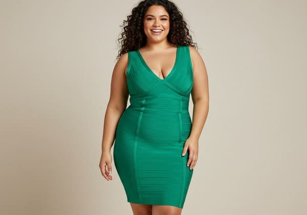 green plus-size bandage dress with sleeveless and V-neck