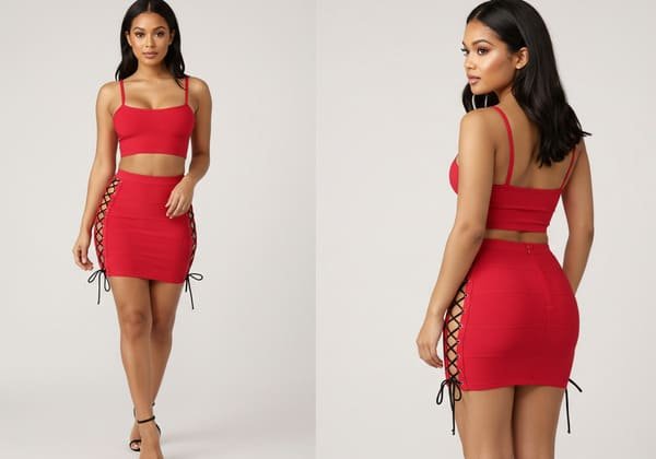 sexy lace-up red bandage skirt set