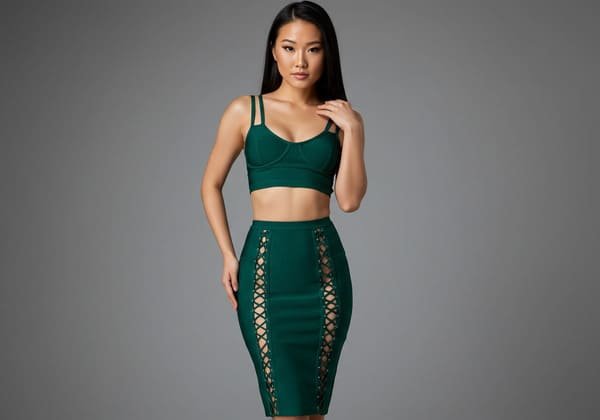 Modern Green Bandage Skirt Set Trend With Lace-up