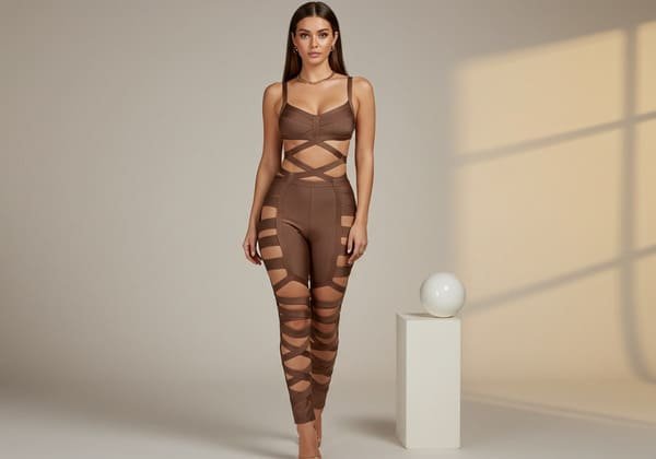 newest cutting brown bandage jumpsuit in 2025